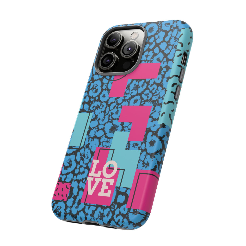 LOVE Blue Leopard 80s Vibe Tough Case for iPhone, Galaxy, or Google Pixel