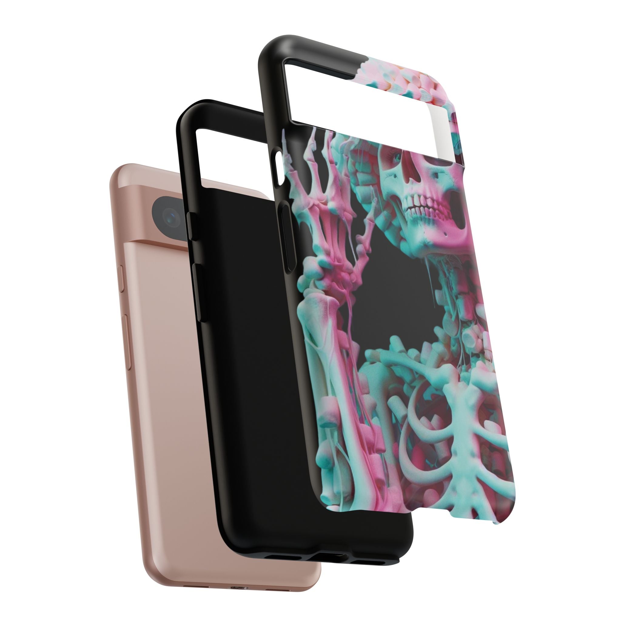 Neon Pink Skeleton (Black) Tough Phone Case for iPhone, Galaxy, or Google Pixel