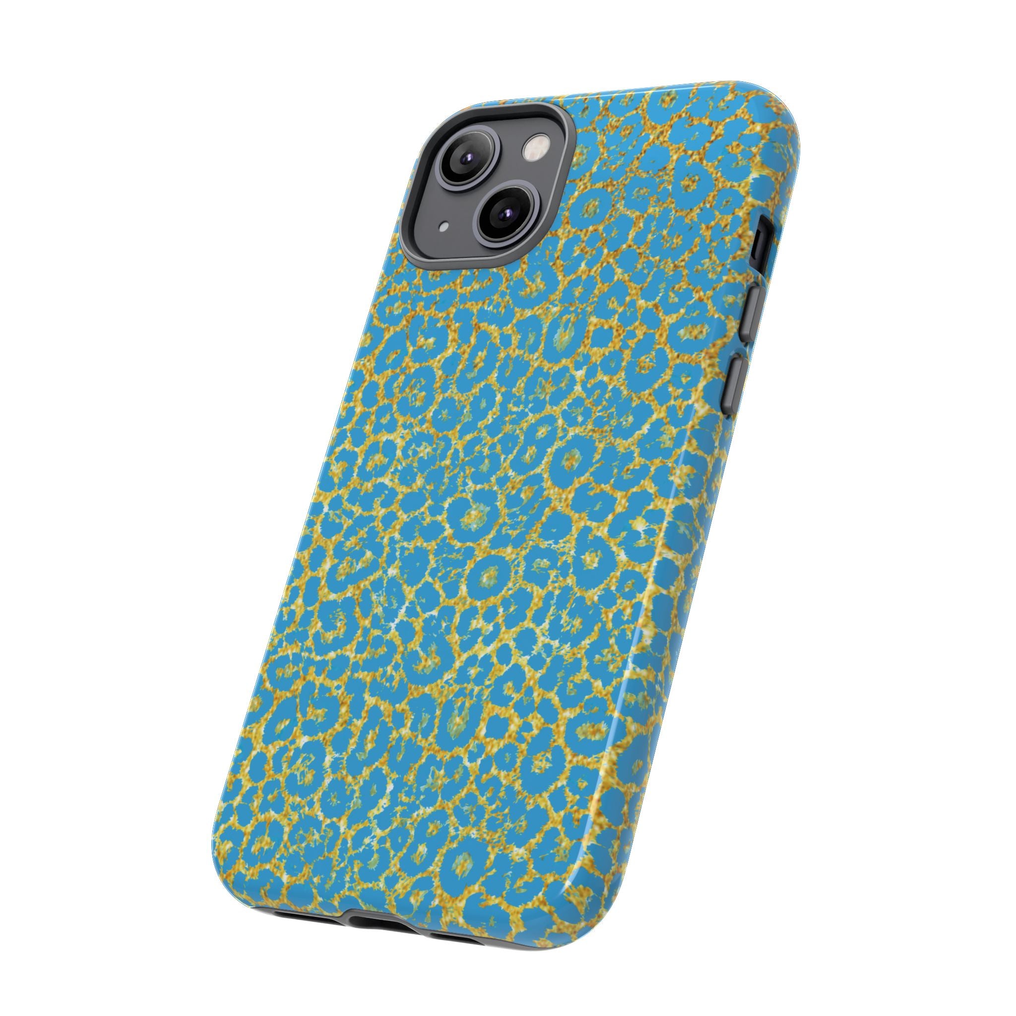 Blue Gold Leopard Tough Phone Case for iPhone, Galaxy, or Google Pixel