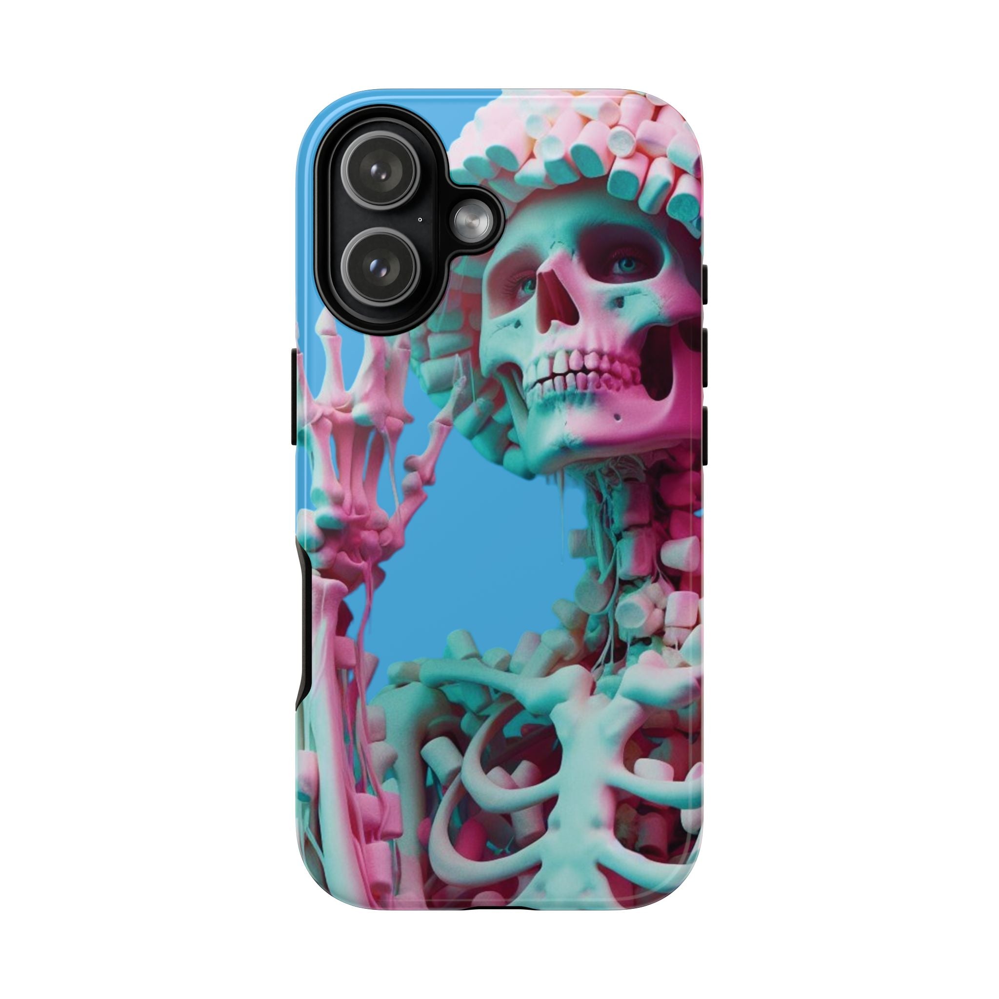 Neon Pink Skeleton Blue Tough Phone Case for iPhone, Galaxy or Google Pixel