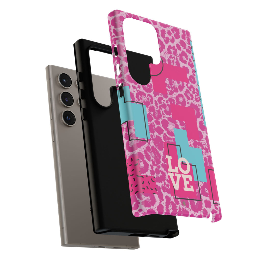 Retro Love Pink Leopard RG Tough Phone Case for iPhone, Galaxy, or Google Pixel