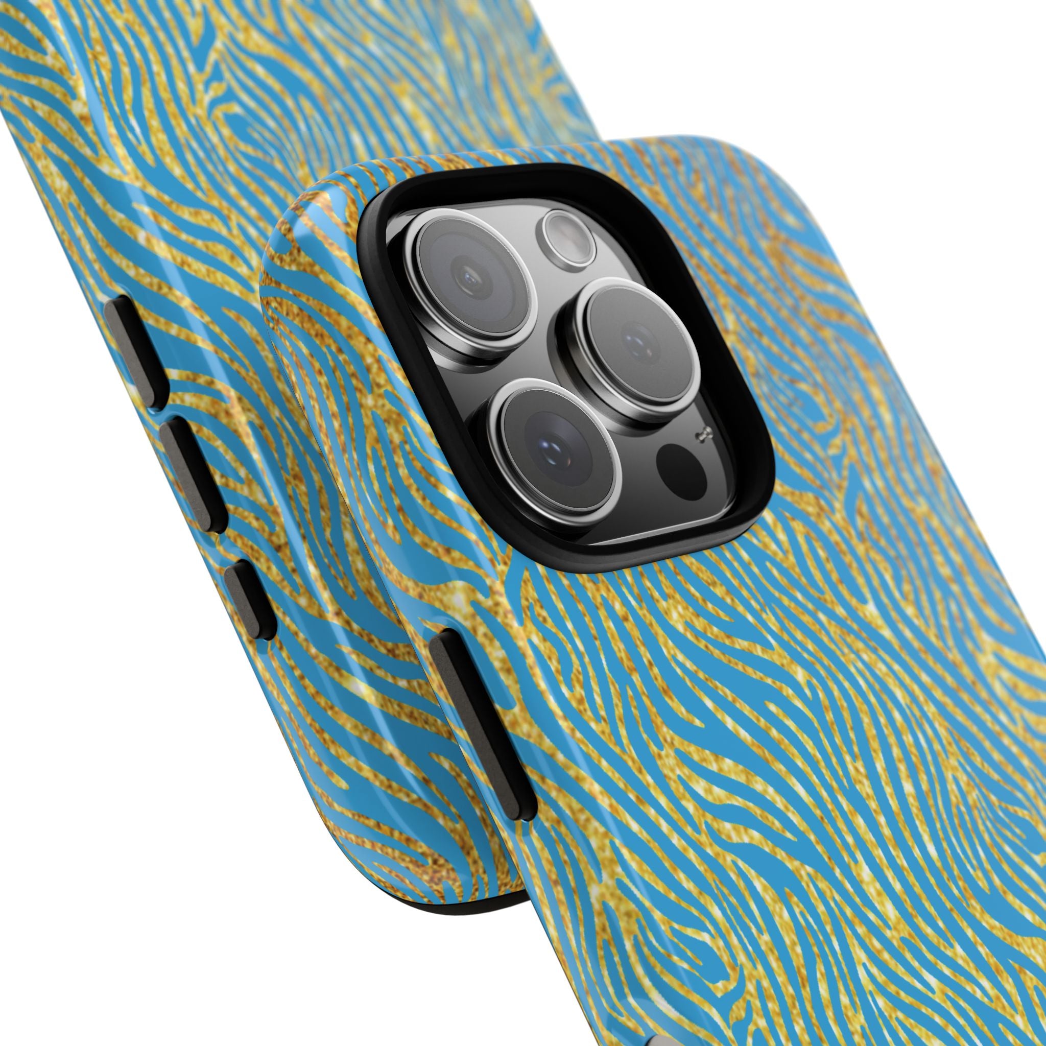 Blue Gold Zebra Tough Case for iPhone, Galaxy, or Google Pixel