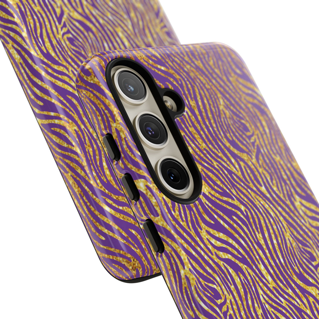 Vibrant Purple Gold Zebra Tough Phone Case iPhone, Galaxy, or Google Pixel