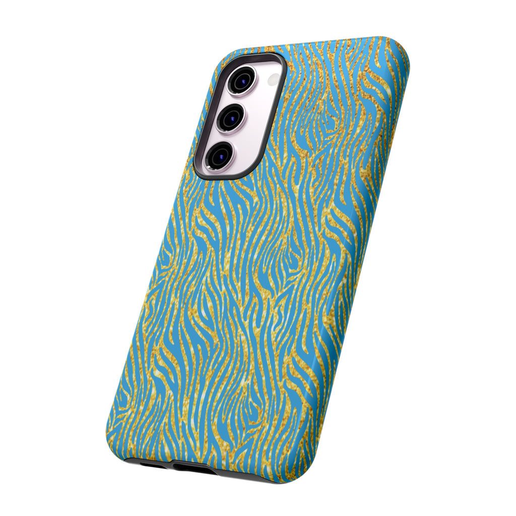 Blue Gold Zebra Tough Case for iPhone, Galaxy, or Google Pixel