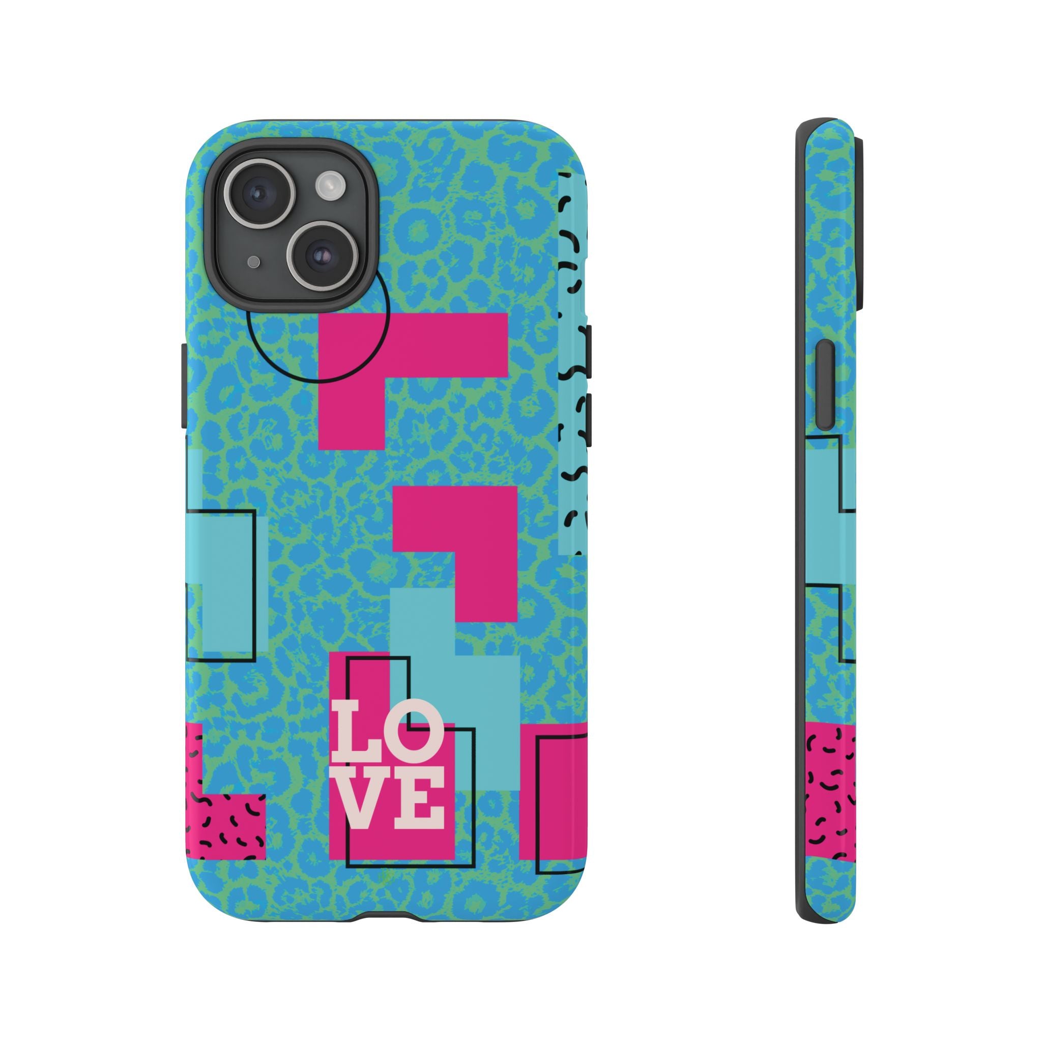 LOVE Aqua Blue Leopard RG Tough Phone Case iPhone, Galaxy, or Google Pixel