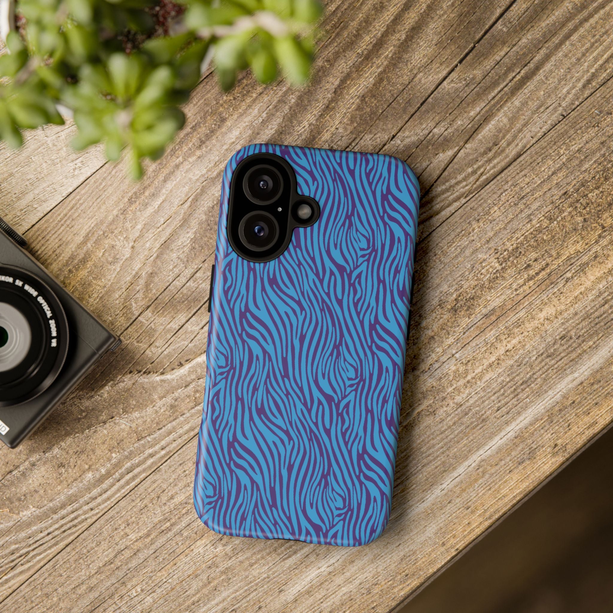 Zebra Print Blue and Purple Tough Case for iPhone, Galaxy or Google Pixel