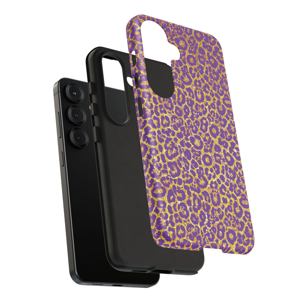 Purple Gold Leopard Tough Phone Case for iPhone, Galaxy, or Google Pixel