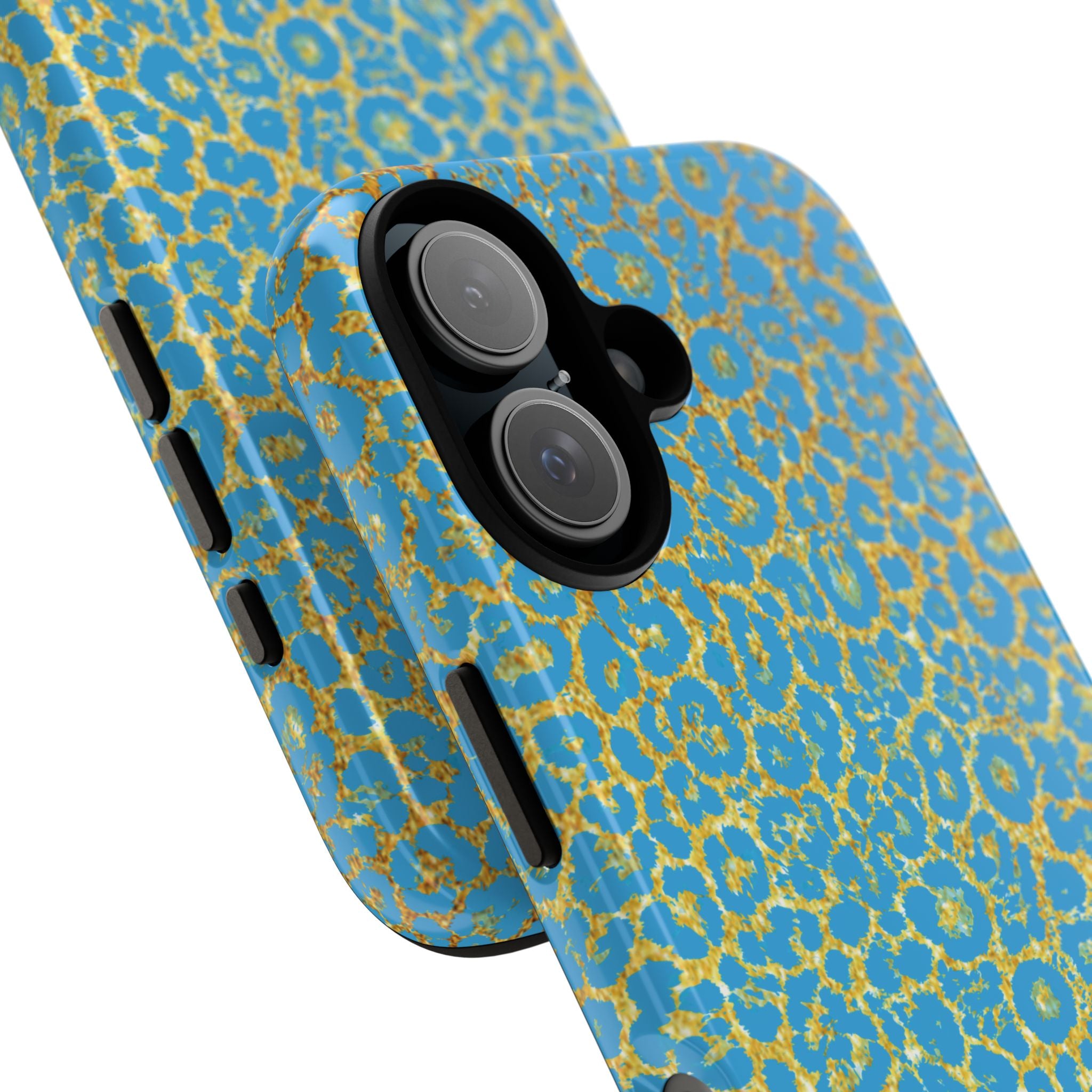 Blue Gold Leopard Tough Phone Case for iPhone, Galaxy, or Google Pixel
