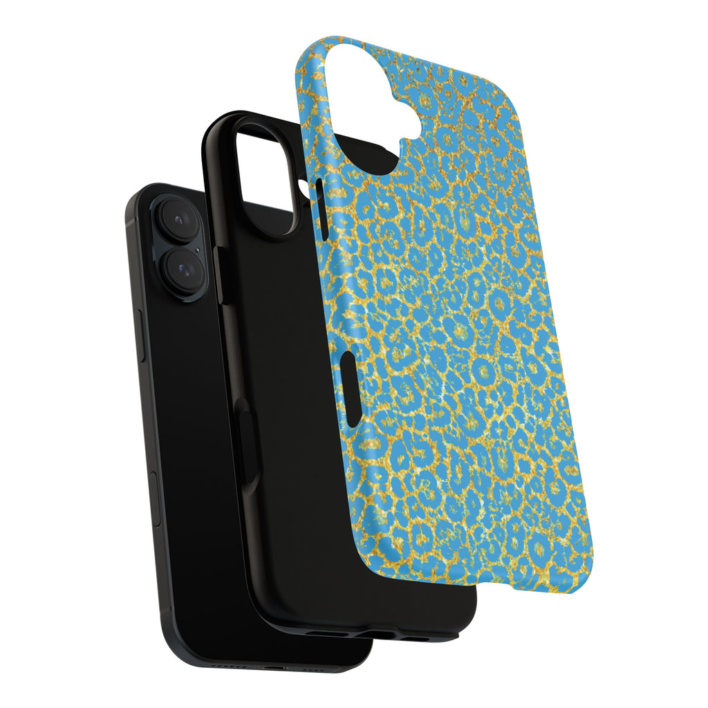 Blue Gold Leopard Tough Phone Case for iPhone, Galaxy, or Google Pixel