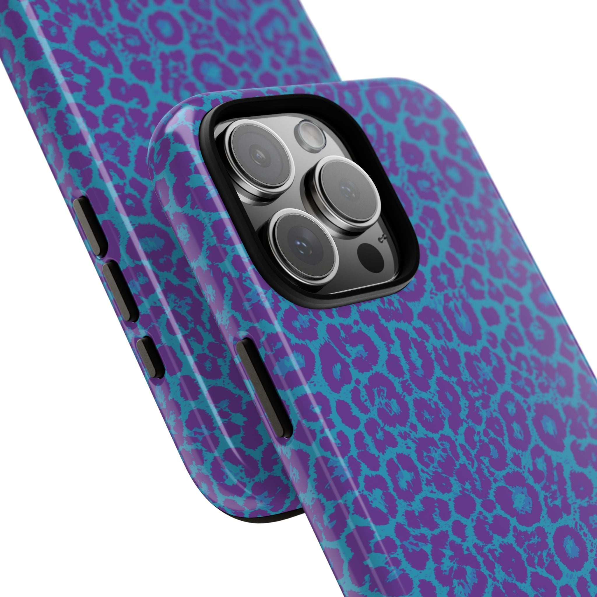 Leopard Printed Purple Blue Tough Phone Case for iPhone, Galaxy, or Google Pixel