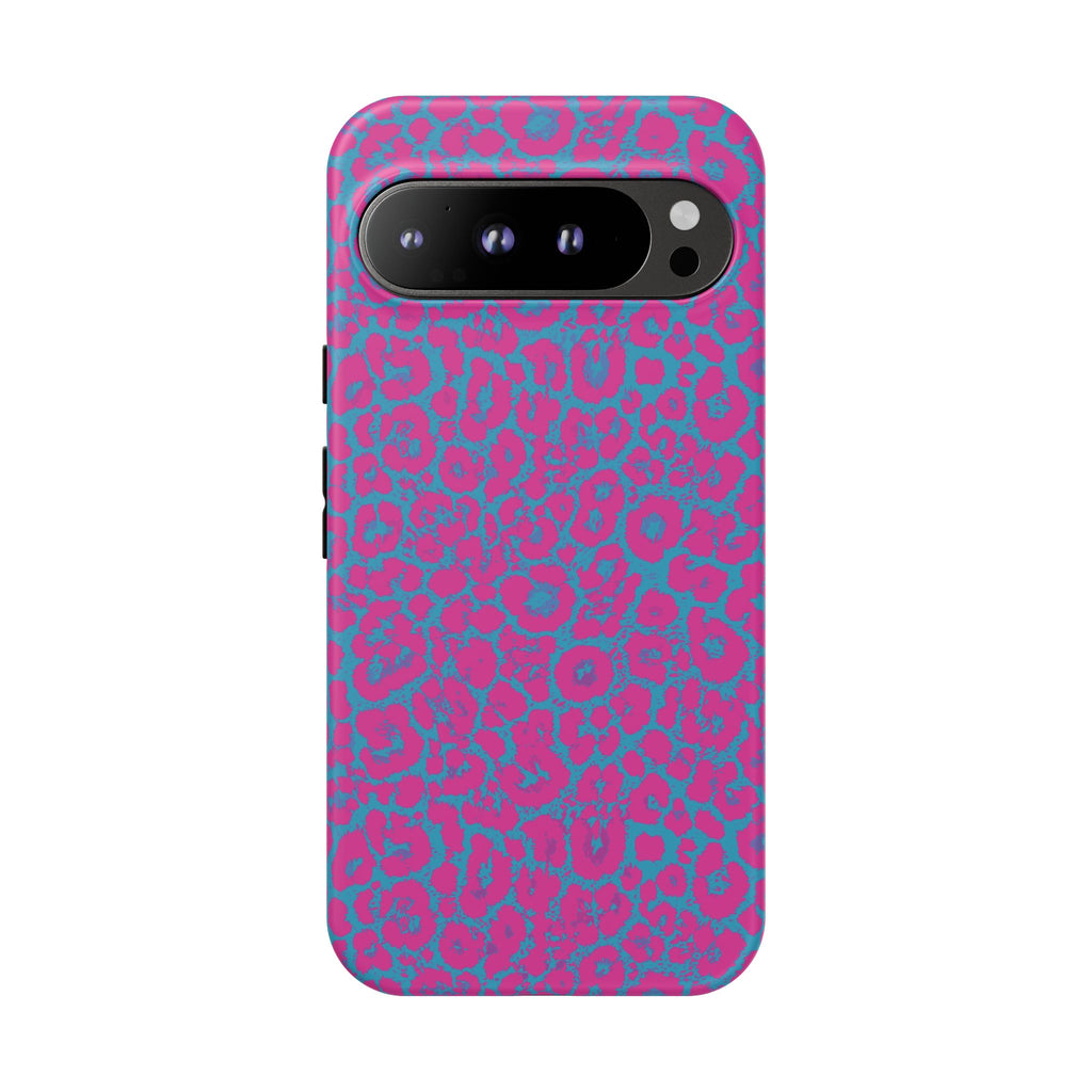 Pink Blue Leopard Tough Phone Case iPhone, Galaxy, or Google Pixel
