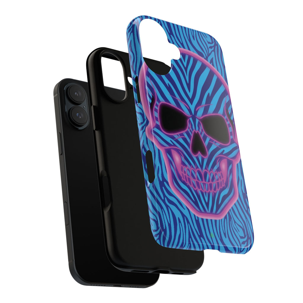 Neon Zebra Skull Tough Phone Case for iPhone, Galaxy, or Google Pixel