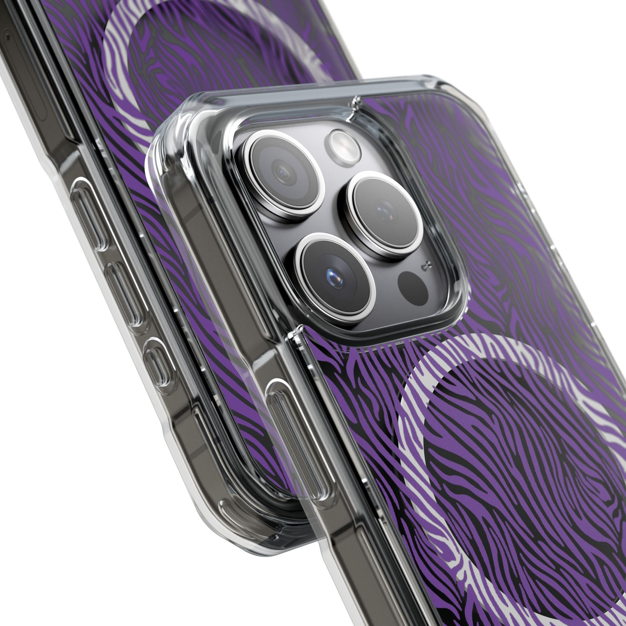 Purple Zebra Magnetic iPhone 14, 15, 16 Series Clear Impact Cases