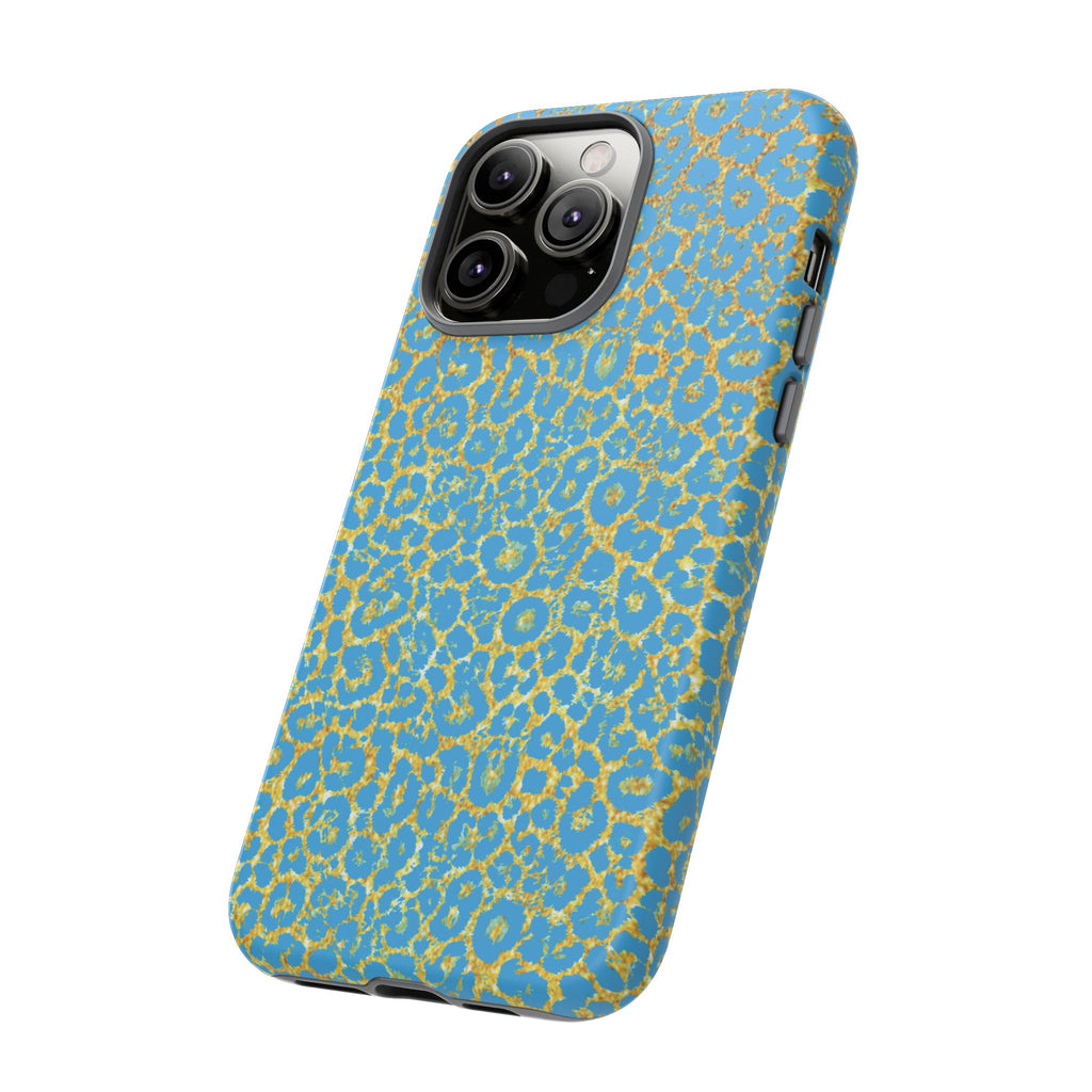 Blue Gold Leopard Tough Phone Case for iPhone, Galaxy, or Google Pixel