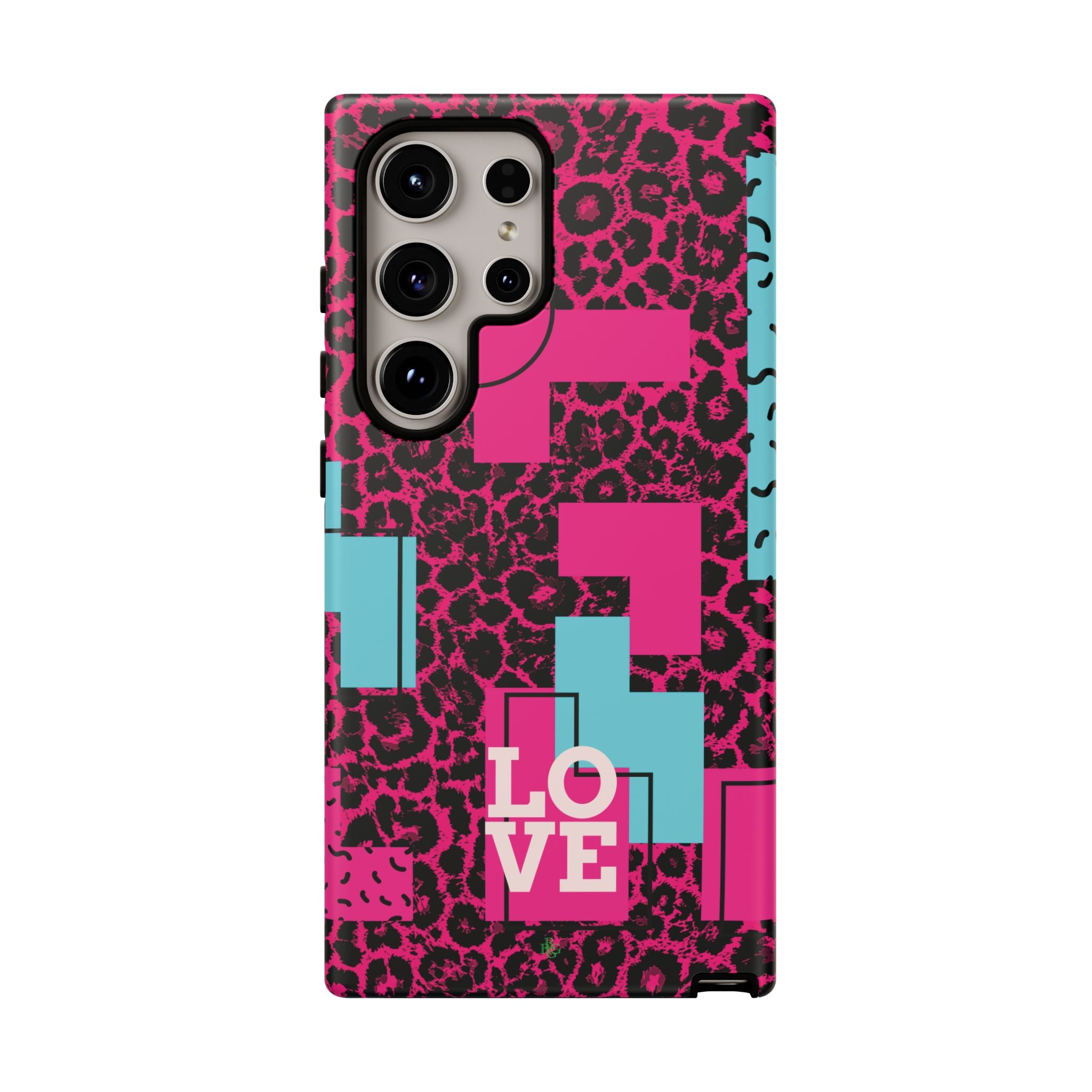 Pink Love Retro Blocks Leopard RG Tough Phone Case for iPhone, Galaxy, or Google Pixel