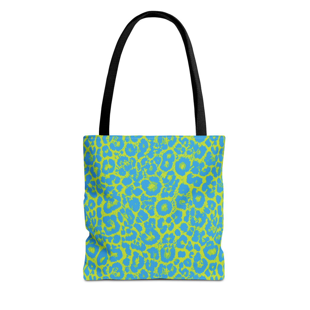 Blue Neon Lime Leopard Tote Bags