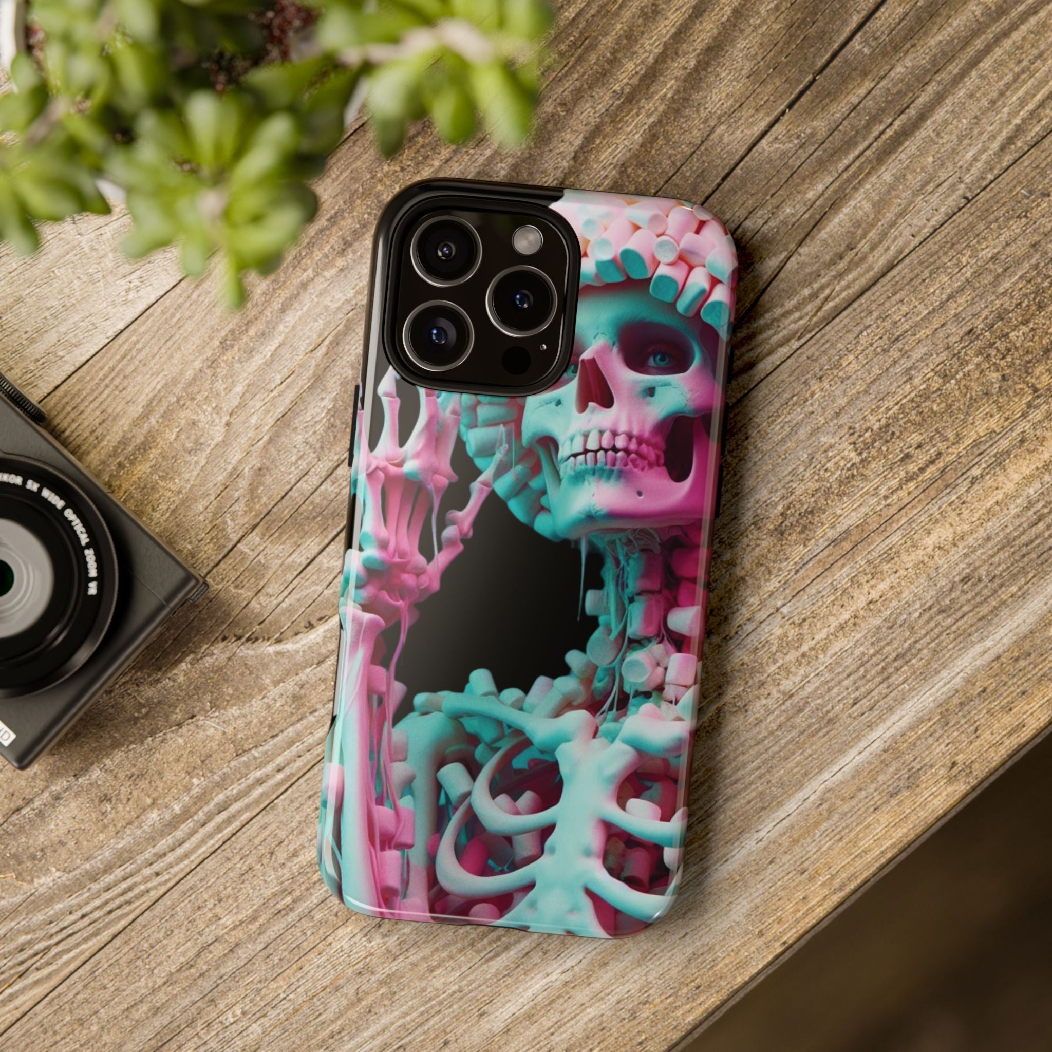 Neon Pink Skeleton (Black) Tough Phone Case for iPhone, Galaxy, or Google Pixel