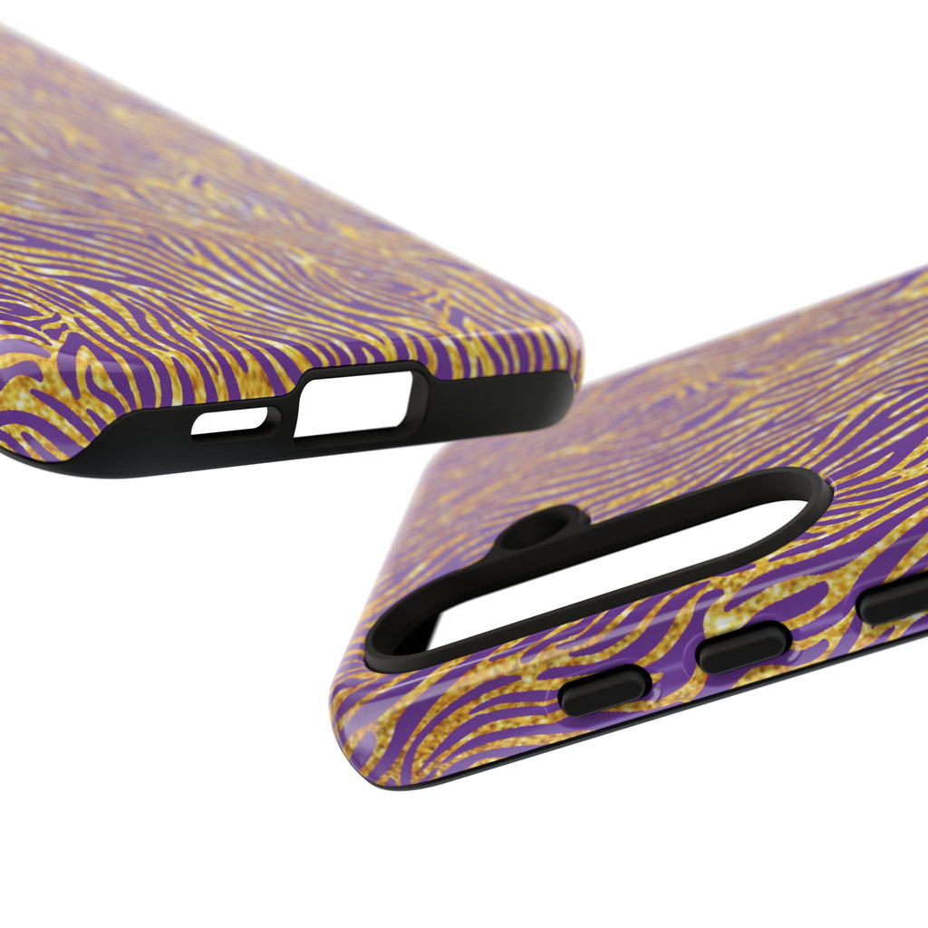 Vibrant Purple Gold Zebra Tough Phone Case iPhone, Galaxy, or Google Pixel