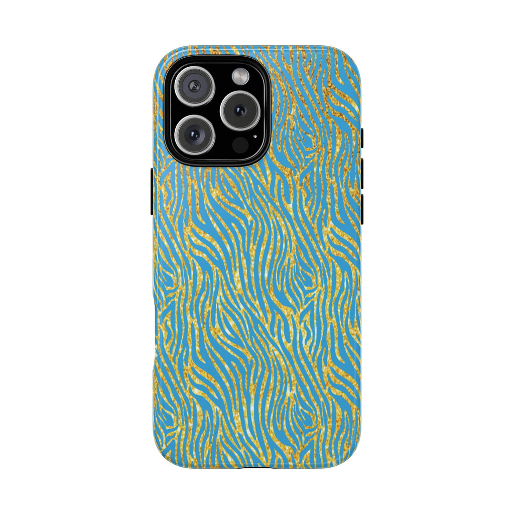 Blue Gold Zebra Tough Case for iPhone, Galaxy, or Google Pixel