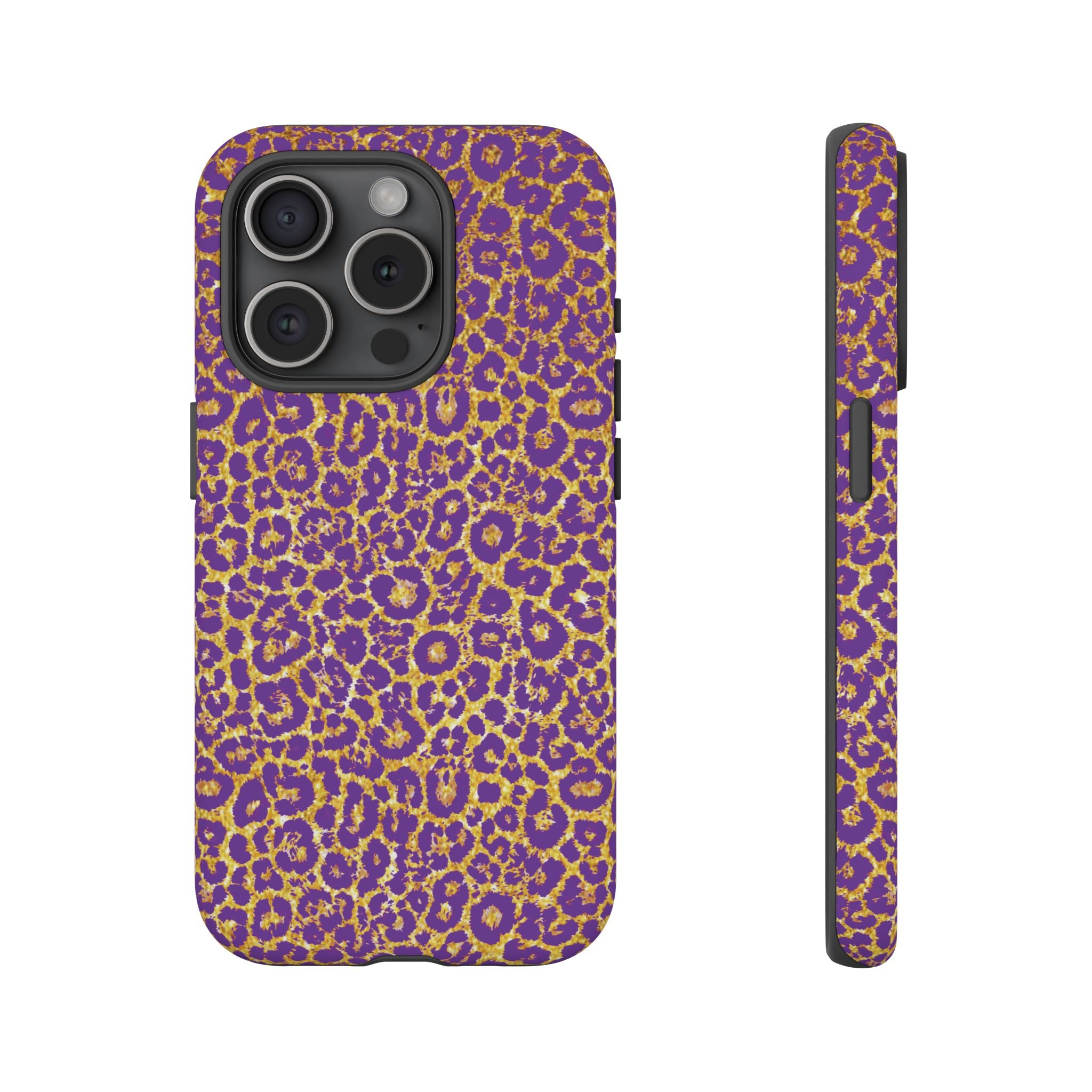 Purple Gold Leopard Tough Phone Case for iPhone, Galaxy, or Google Pixel