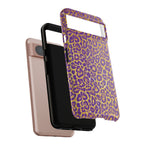 Purple Gold Leopard Tough Phone Case for iPhone, Galaxy, or Google Pixel