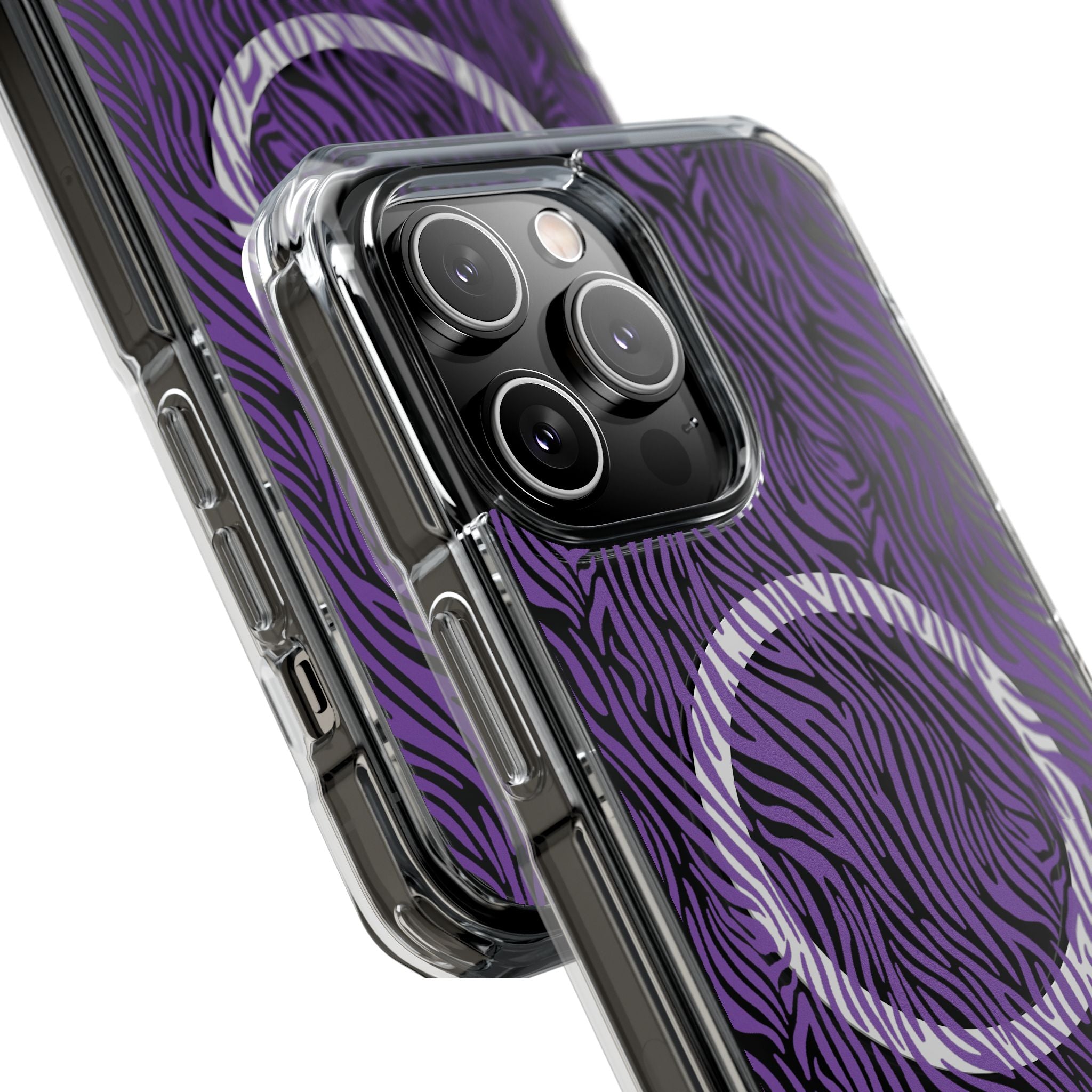 Purple Zebra Magnetic iPhone 14, 15, 16 Series Clear Impact Cases