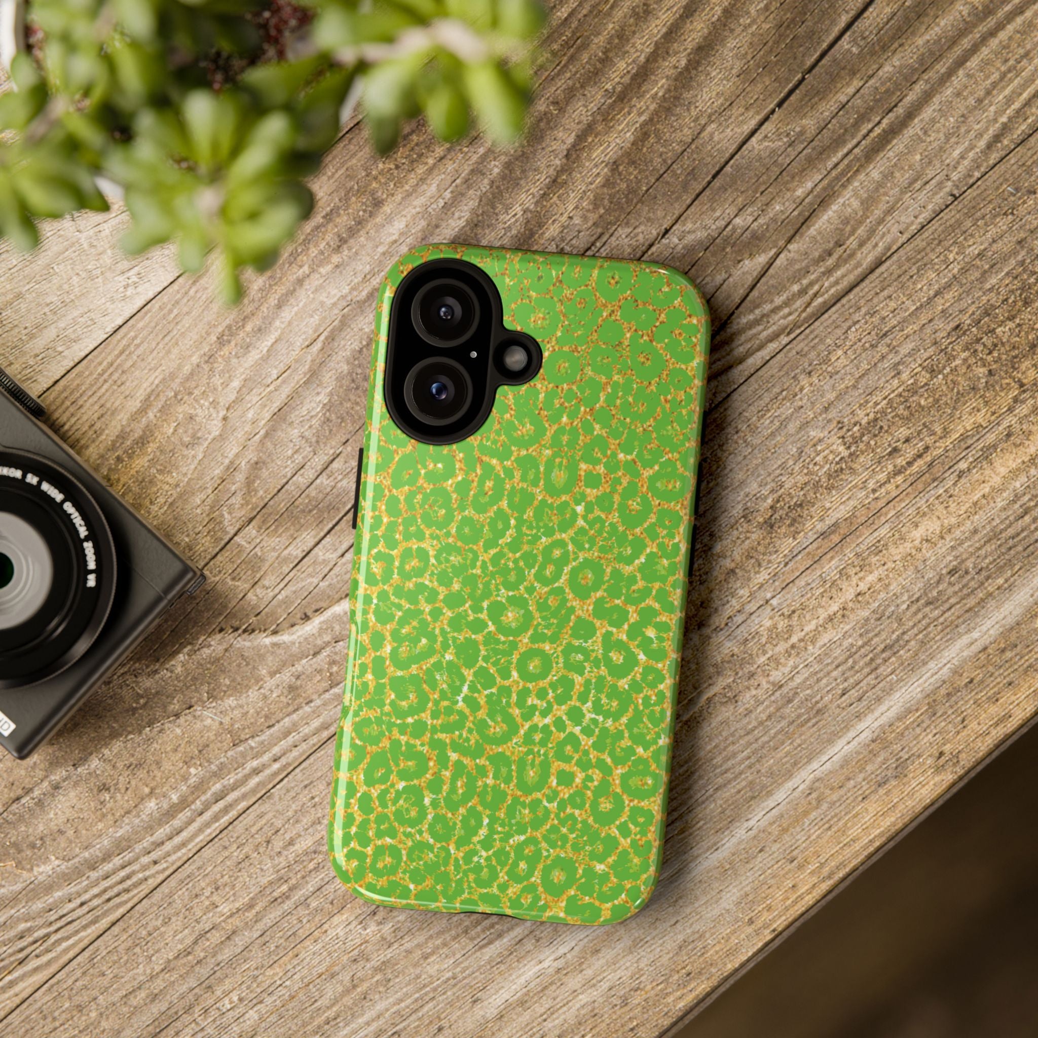 Neon Green Gold Leopard Tough Phone Case iPhone, Galaxy, or Google Pixel