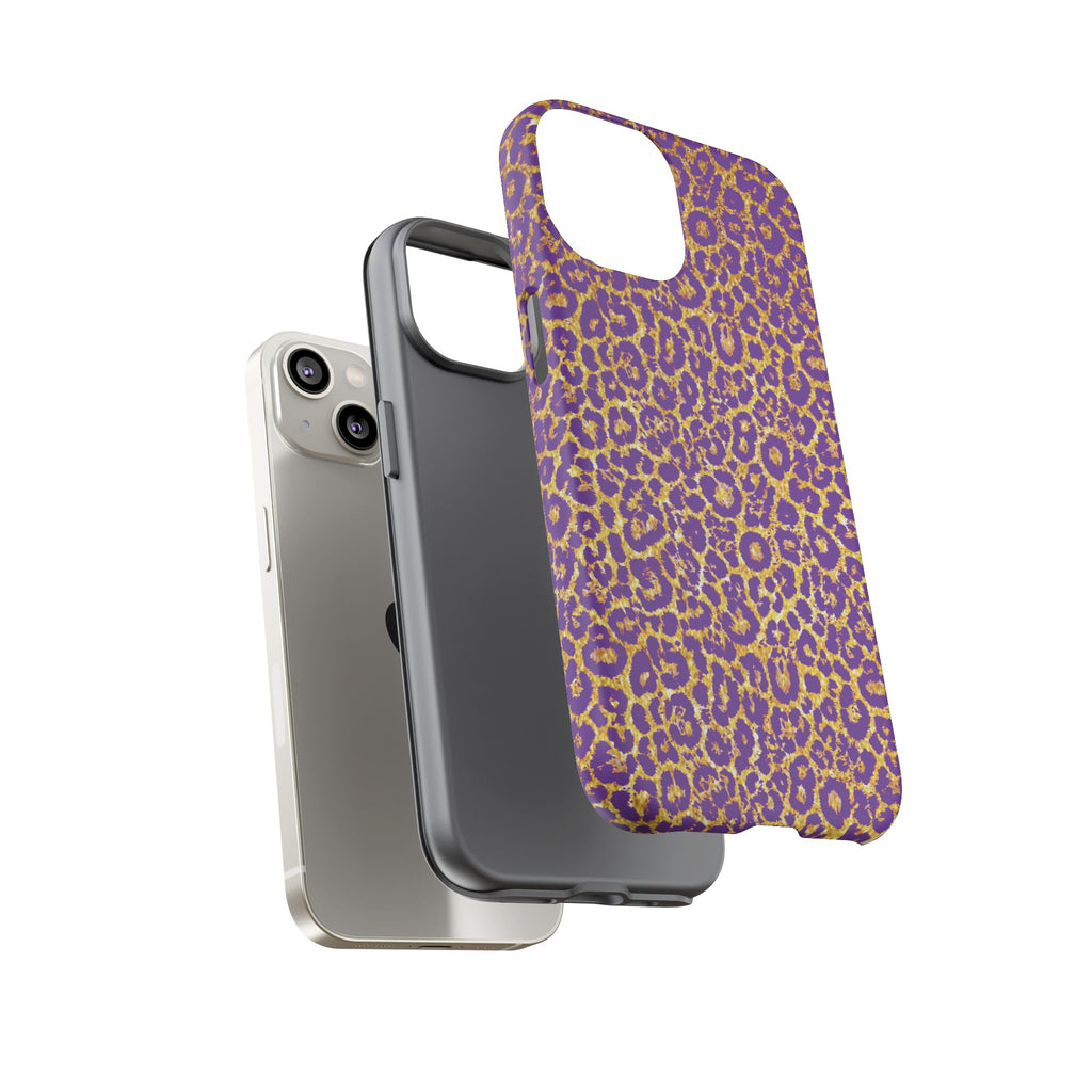 Purple Gold Leopard Tough Phone Case for iPhone, Galaxy, or Google Pixel