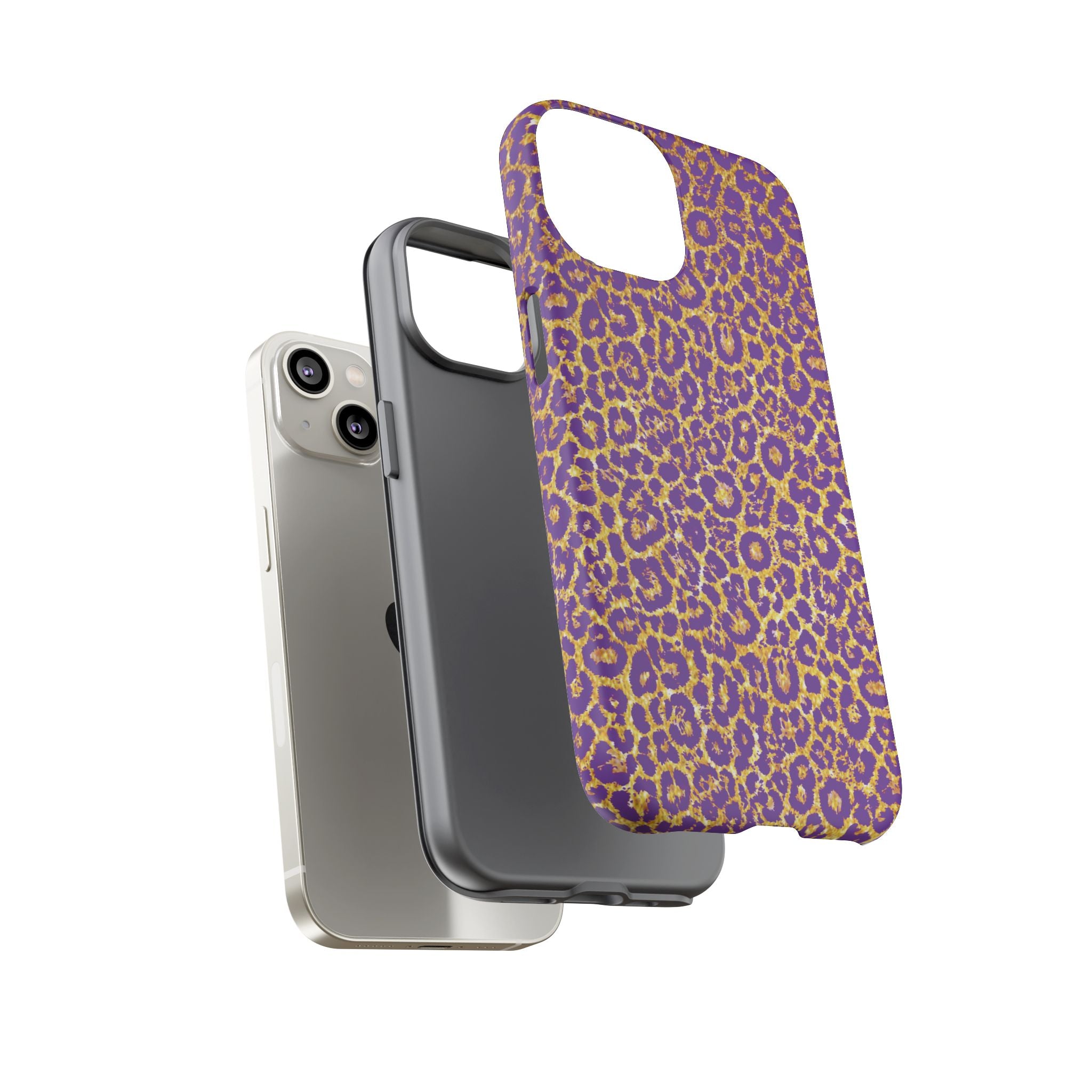Purple Gold Leopard Tough Phone Case for iPhone, Galaxy, or Google Pixel
