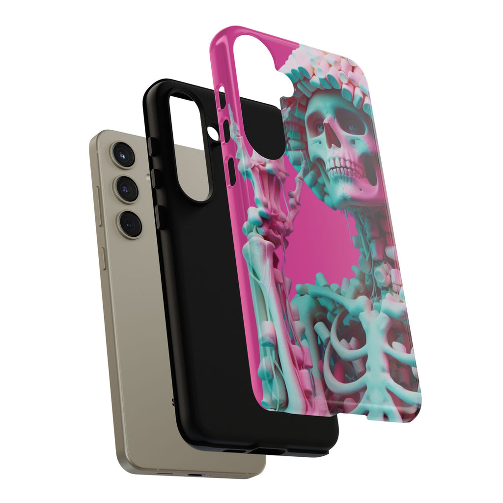 Neon Pink Skeleton Tough Phone Case for iPhone, Galaxy and Google Pixel