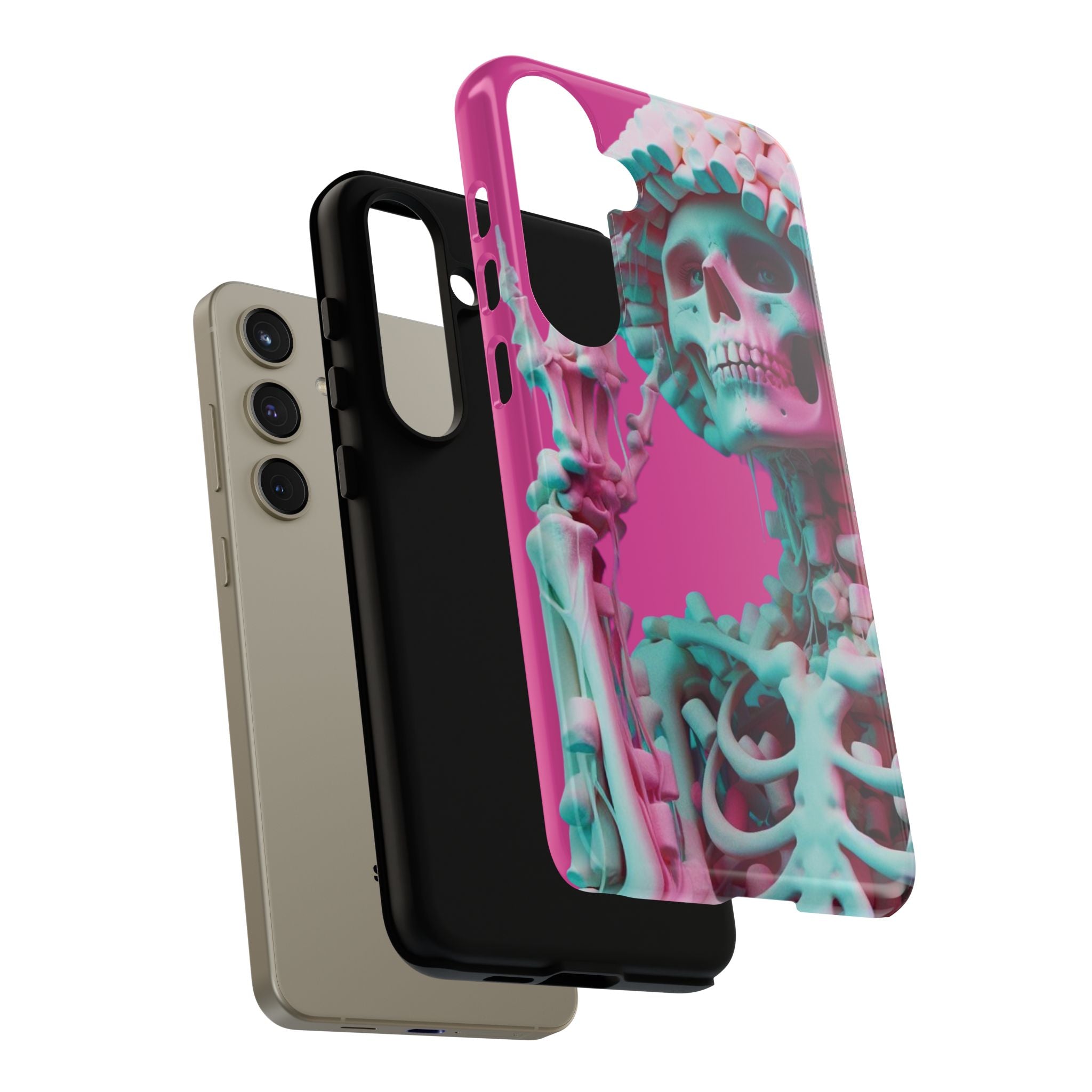 Neon Pink Skeleton Tough Phone Case for iPhone, Galaxy and Google Pixel