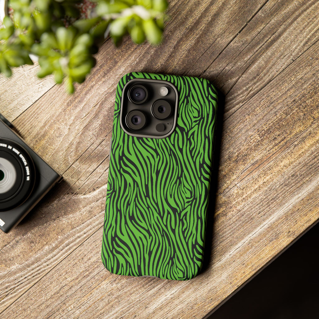 Neon Green Zebra Tough Phone Case iPhone, Galaxy, or Google Pixel