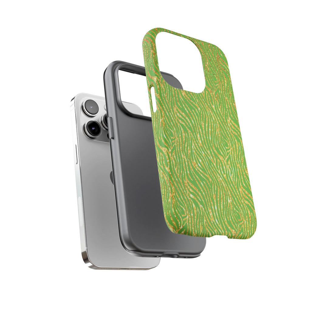 Neon Green Gold Zebra Tough Phone Case for iPhone, Galaxy, or Google Pixel