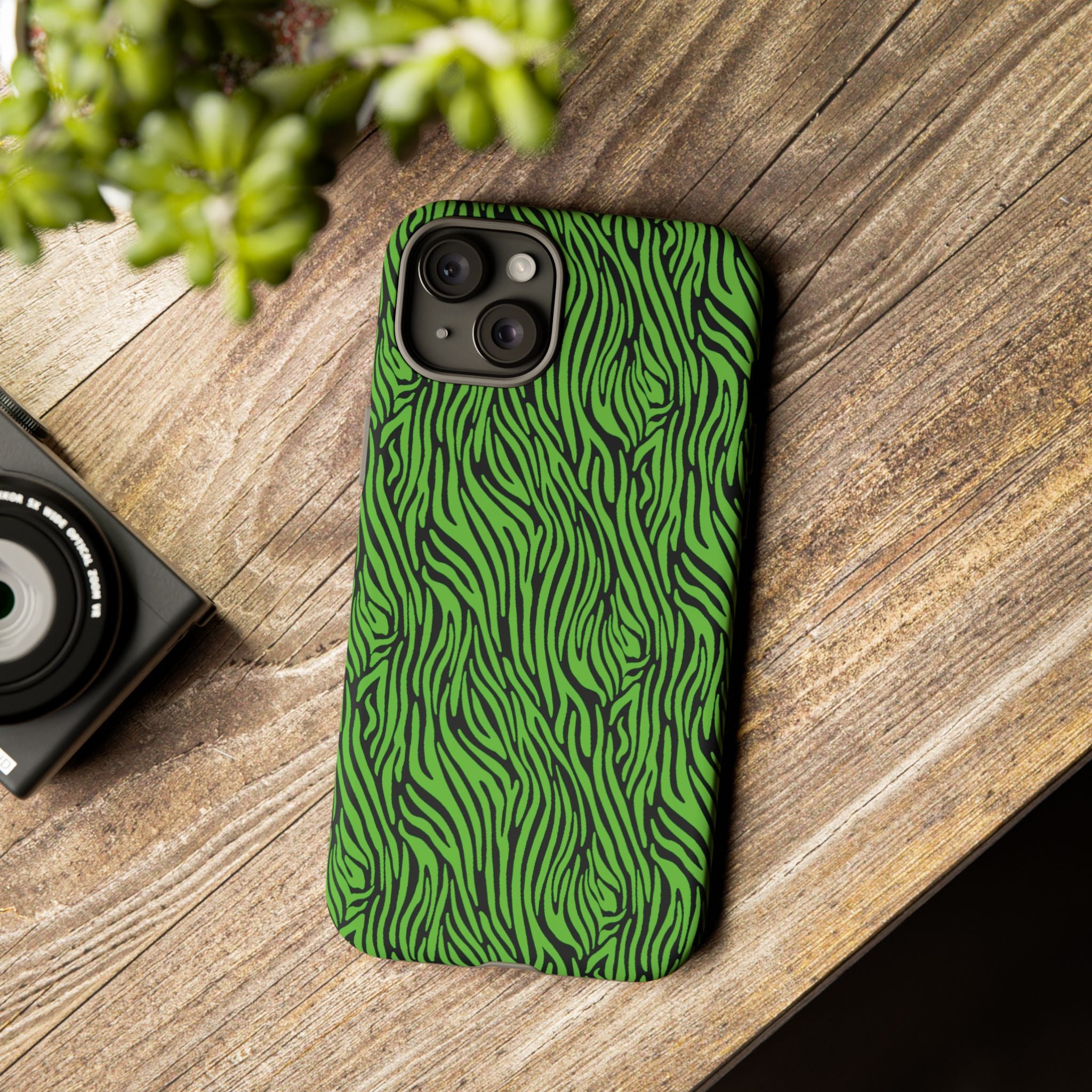 Neon Green Zebra Tough Phone Case iPhone, Galaxy, or Google Pixel
