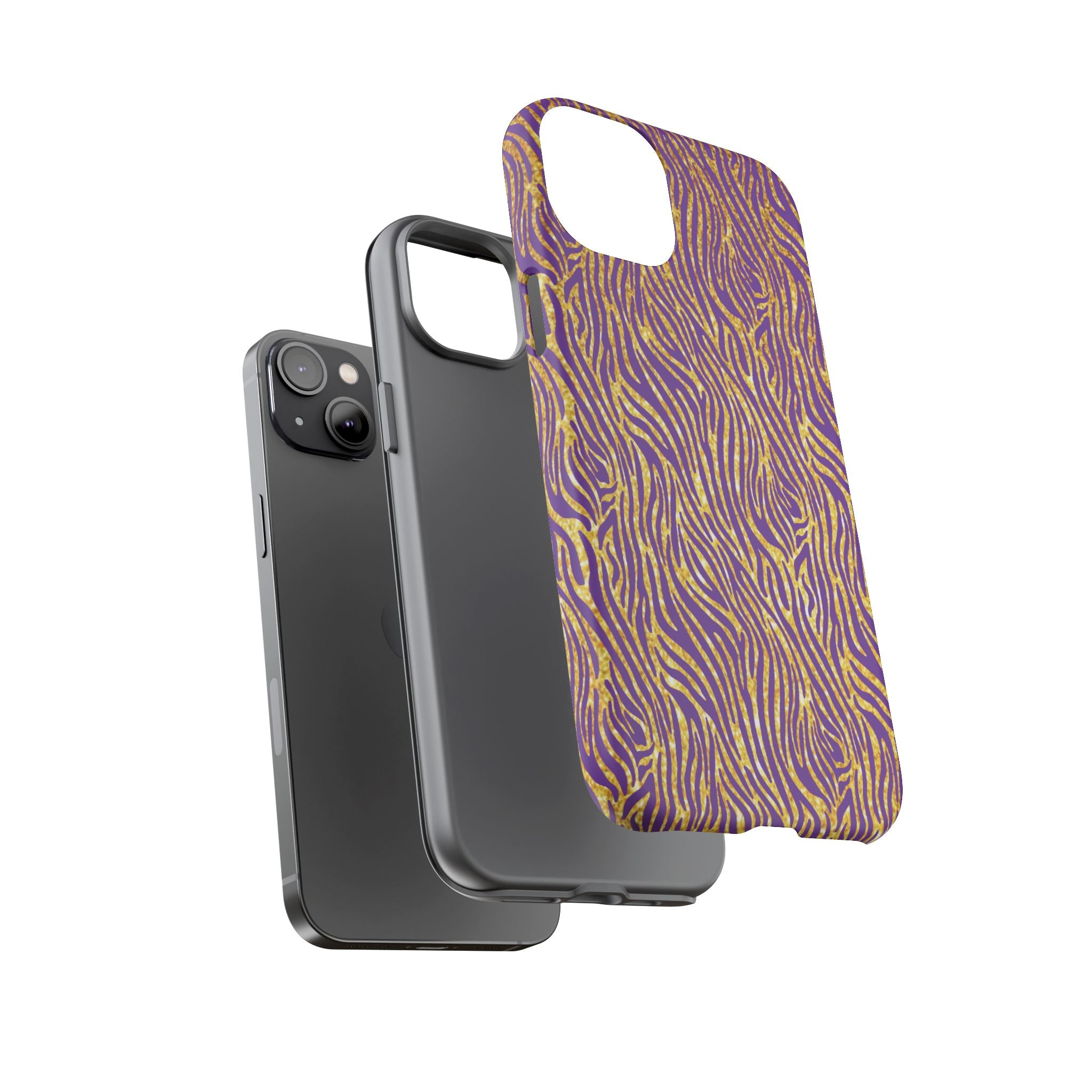 Vibrant Purple Gold Zebra Tough Phone Case iPhone, Galaxy, or Google Pixel