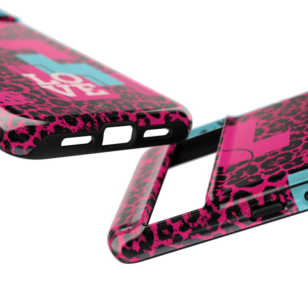 Pink Love Retro Blocks Leopard RG Tough Phone Case for iPhone, Galaxy, or Google Pixel