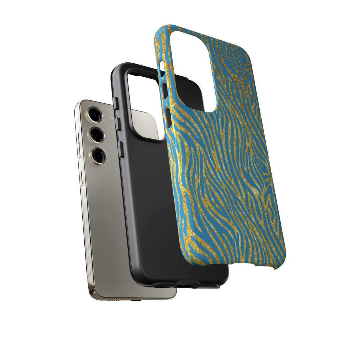 Blue Gold Zebra Tough Case for iPhone, Galaxy, or Google Pixel