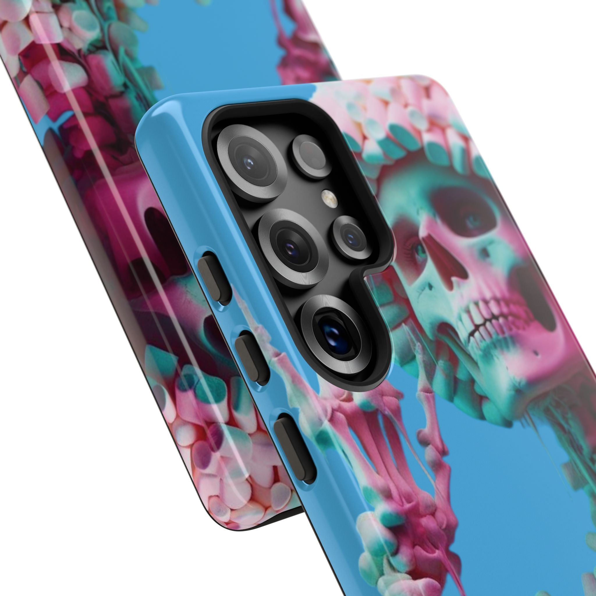 Neon Pink Skeleton Blue Tough Phone Case for iPhone, Galaxy or Google Pixel