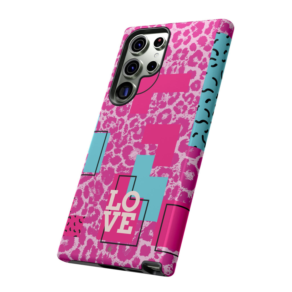 Retro Love Pink Leopard RG Tough Phone Case for iPhone, Galaxy, or Google Pixel