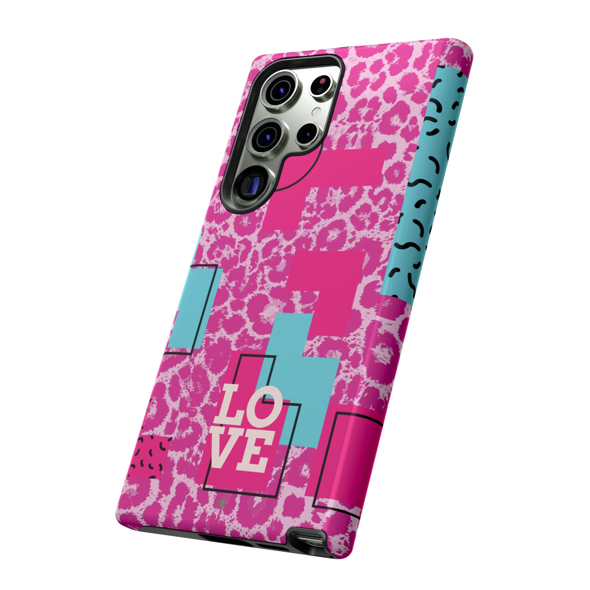 Retro Love Pink Leopard RG Tough Phone Case for iPhone, Galaxy, or Google Pixel