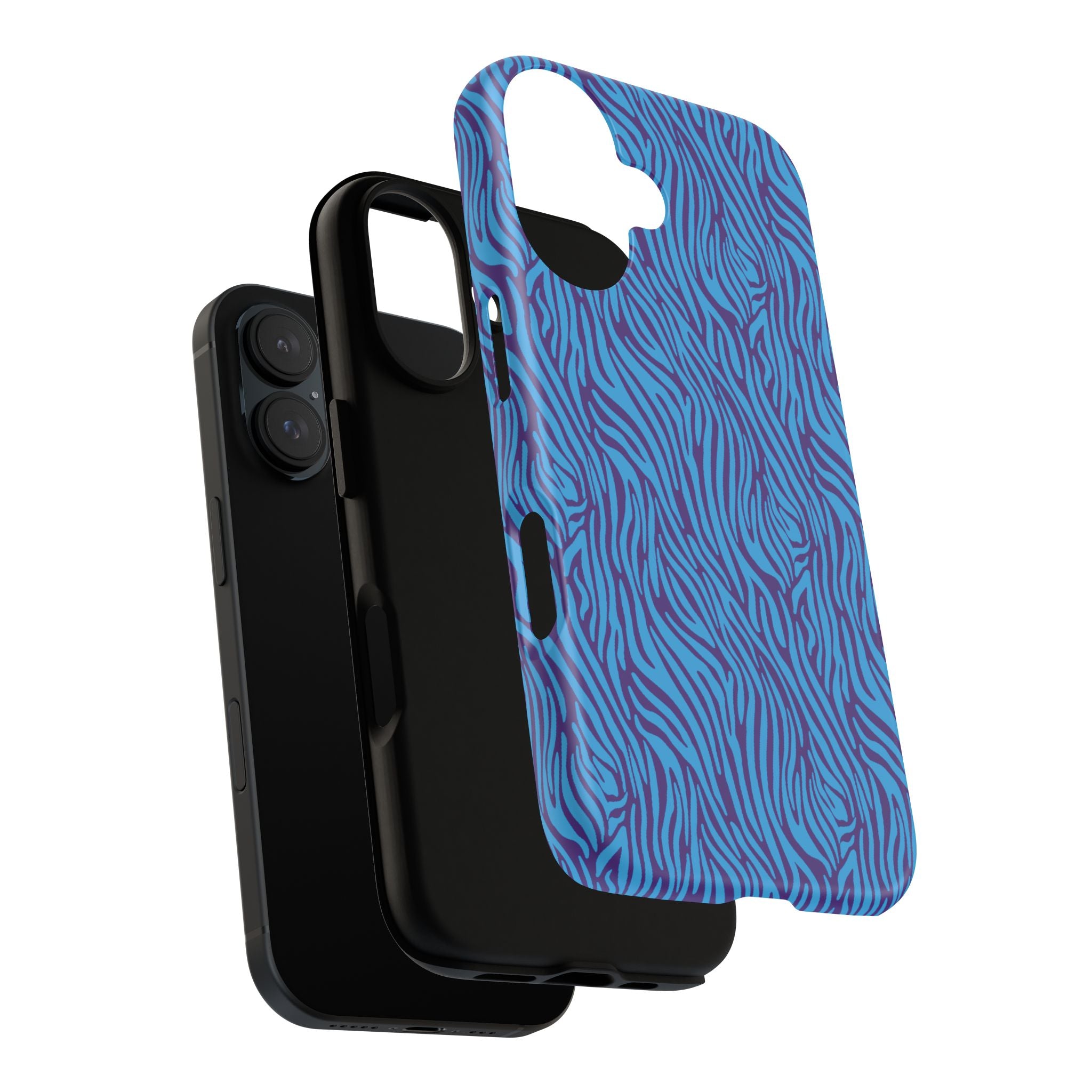 Zebra Print Blue and Purple Tough Case for iPhone, Galaxy or Google Pixel