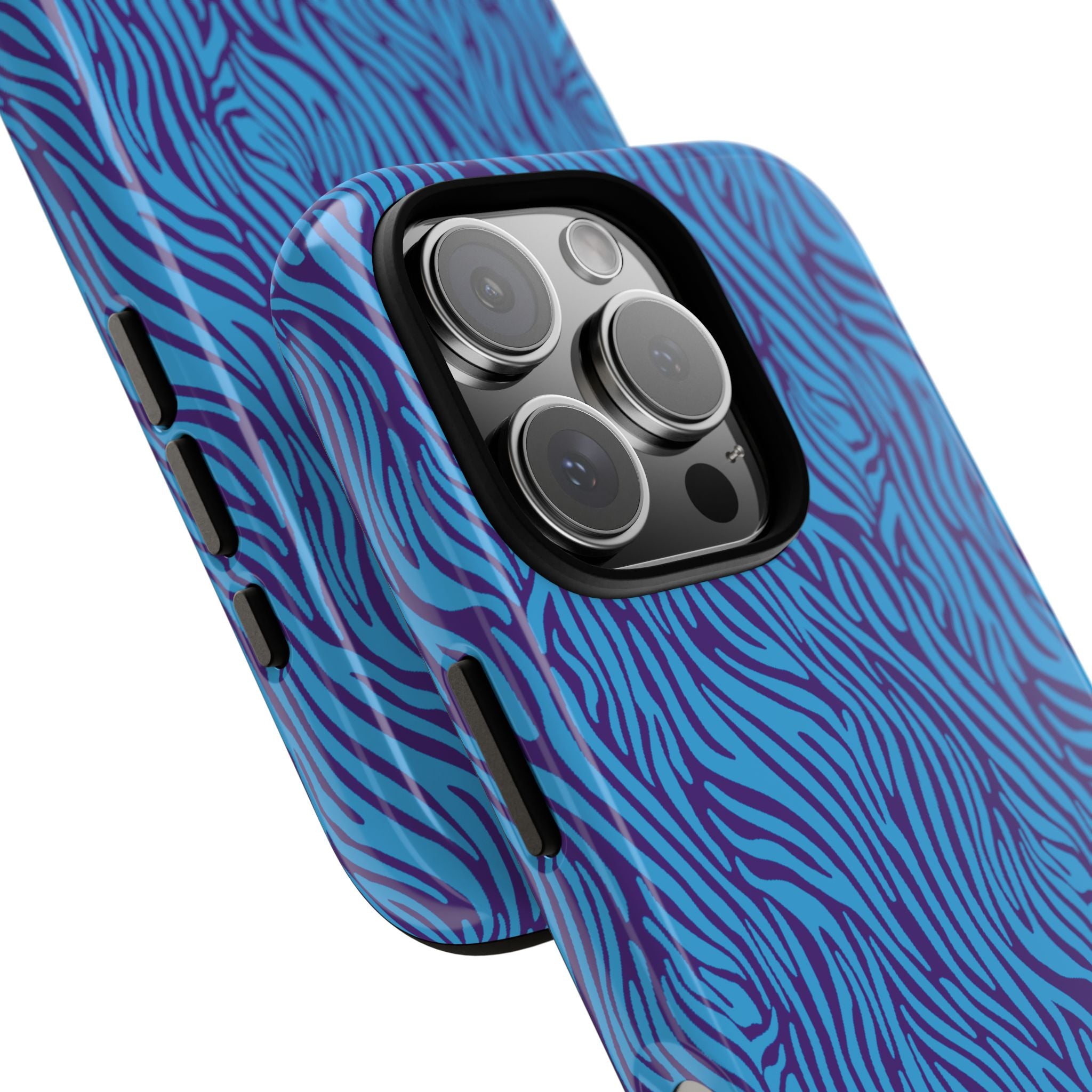 Zebra Print Blue and Purple Tough Case for iPhone, Galaxy or Google Pixel