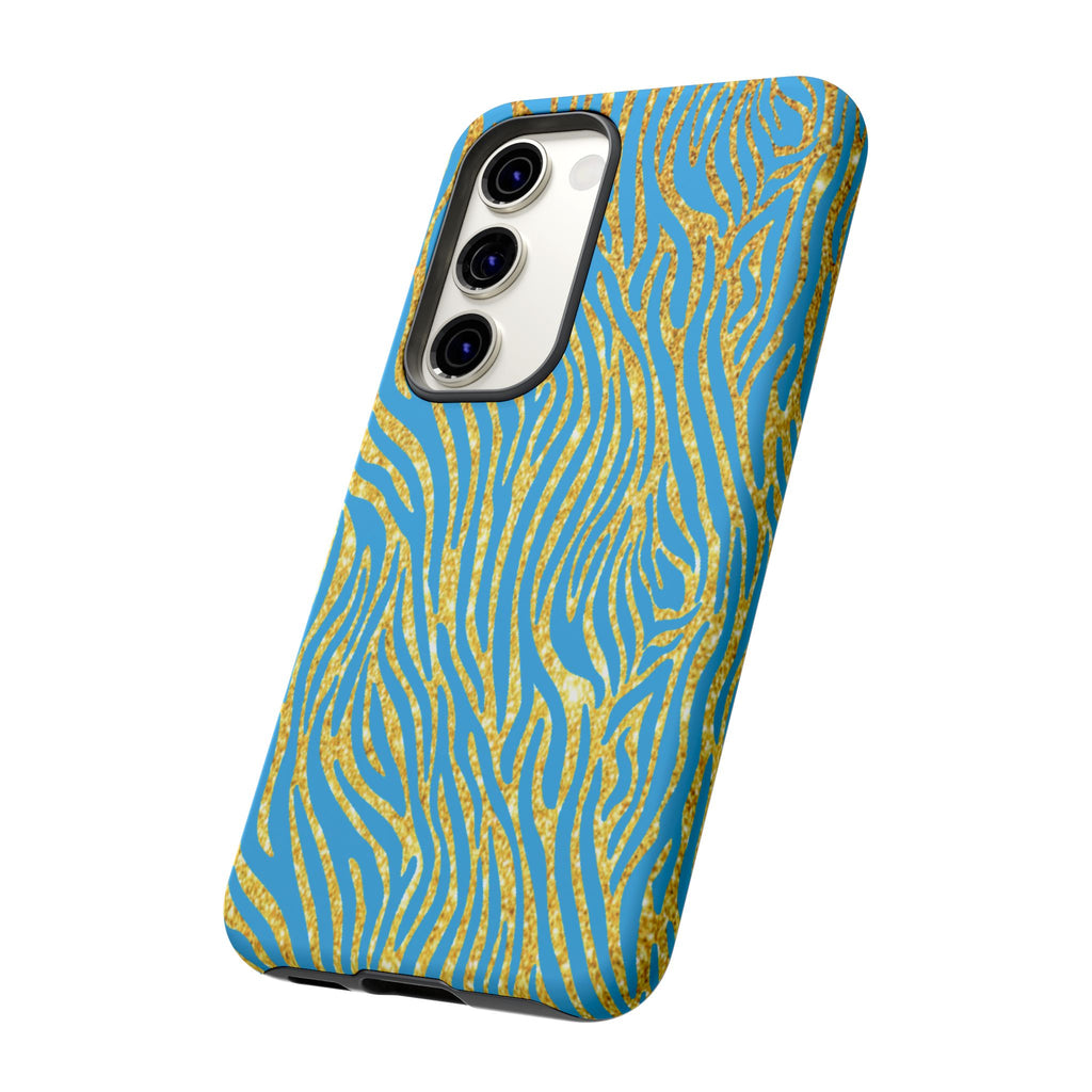 Blue Gold Zebra Tough Case for iPhone, Galaxy, or Google Pixel