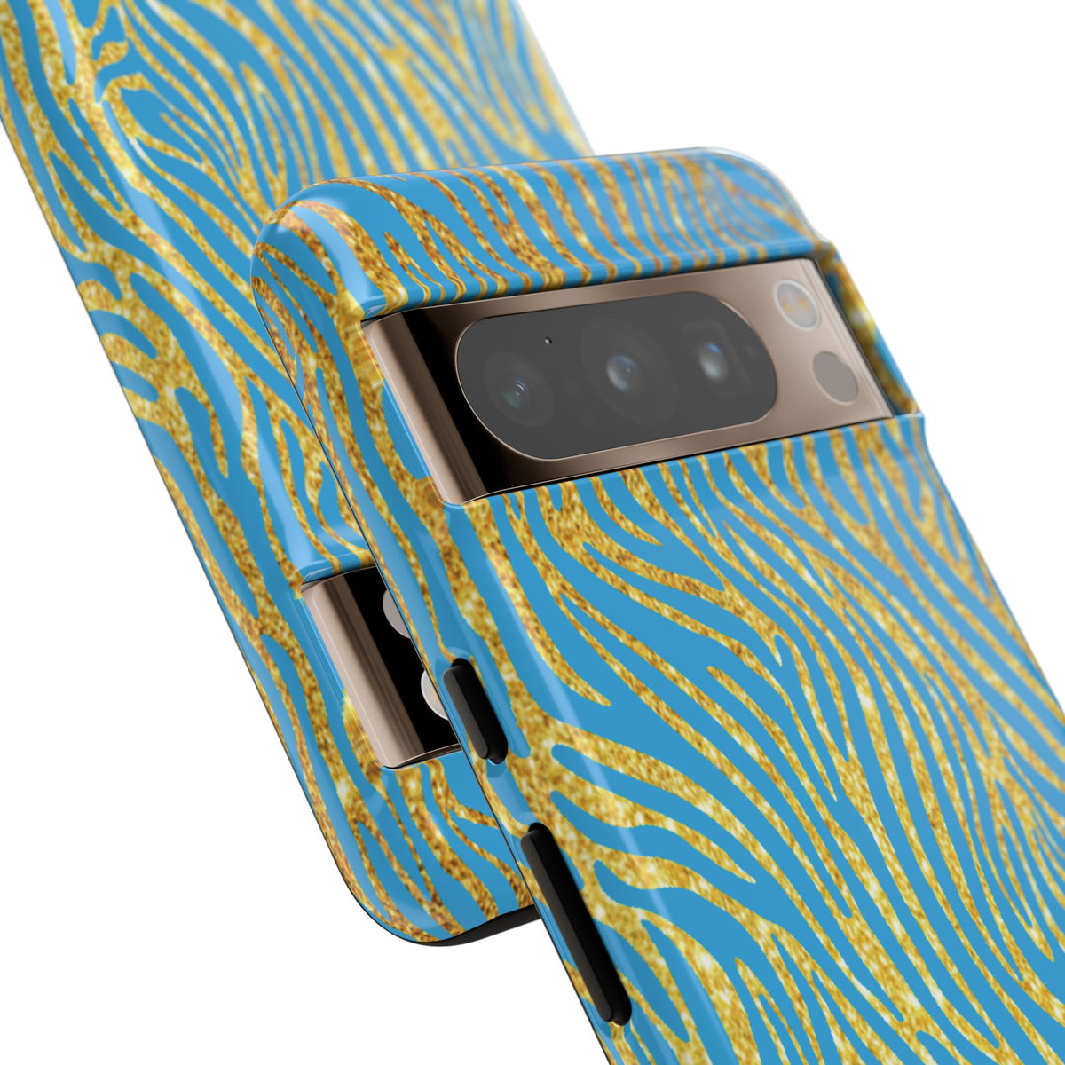 Blue Gold Zebra Tough Case for iPhone, Galaxy, or Google Pixel
