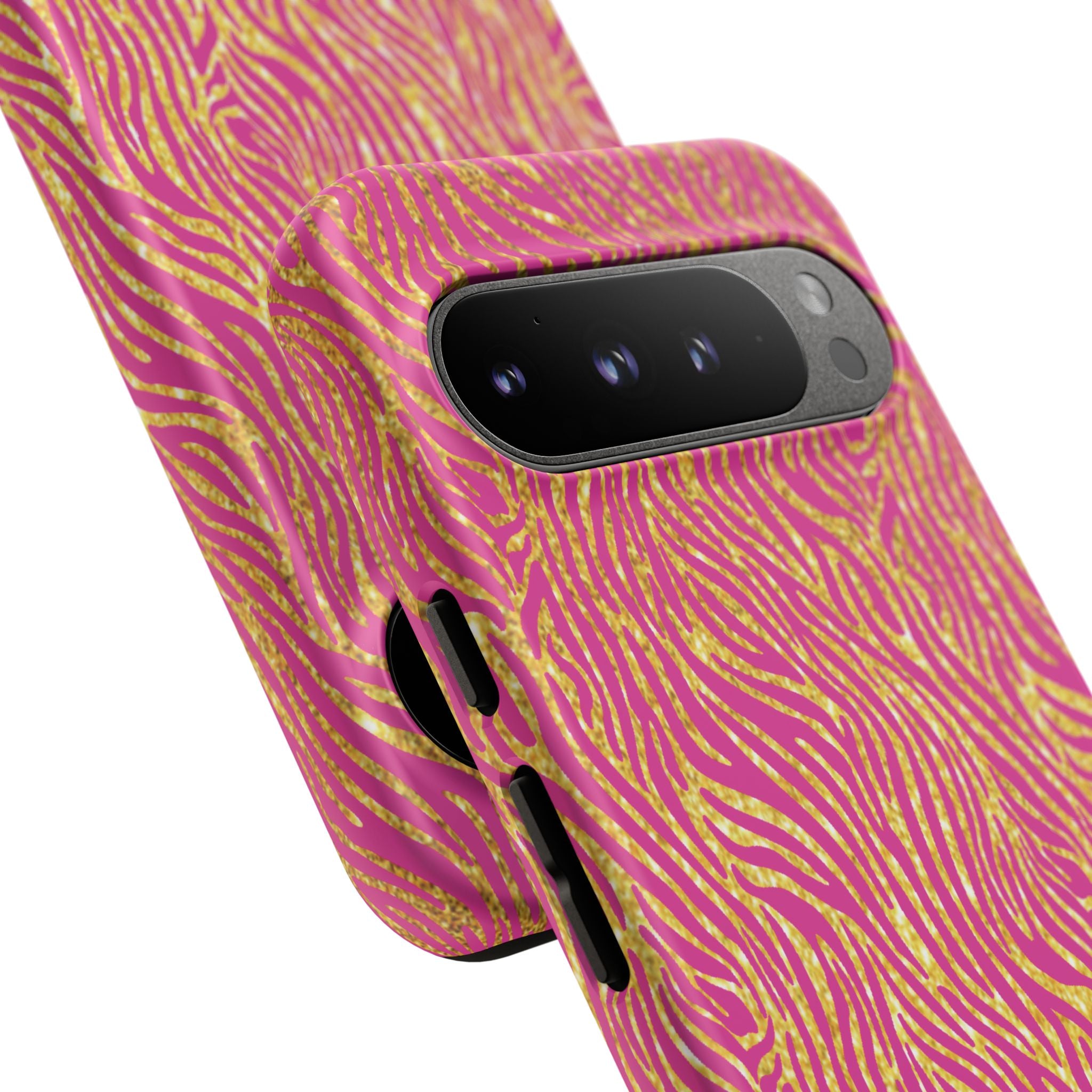 Pink Gold Zebra Print Tough Case for iPhone, Galaxy, or Google Pixel