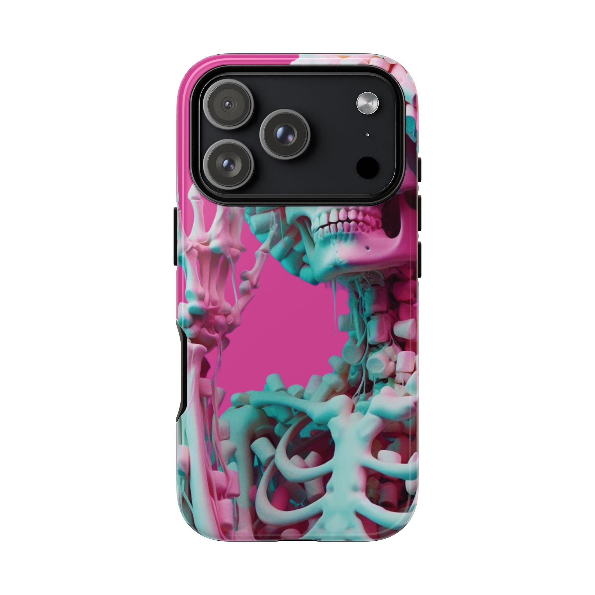 Neon Pink Skeleton Tough Phone Case for iPhone, Galaxy and Google Pixel