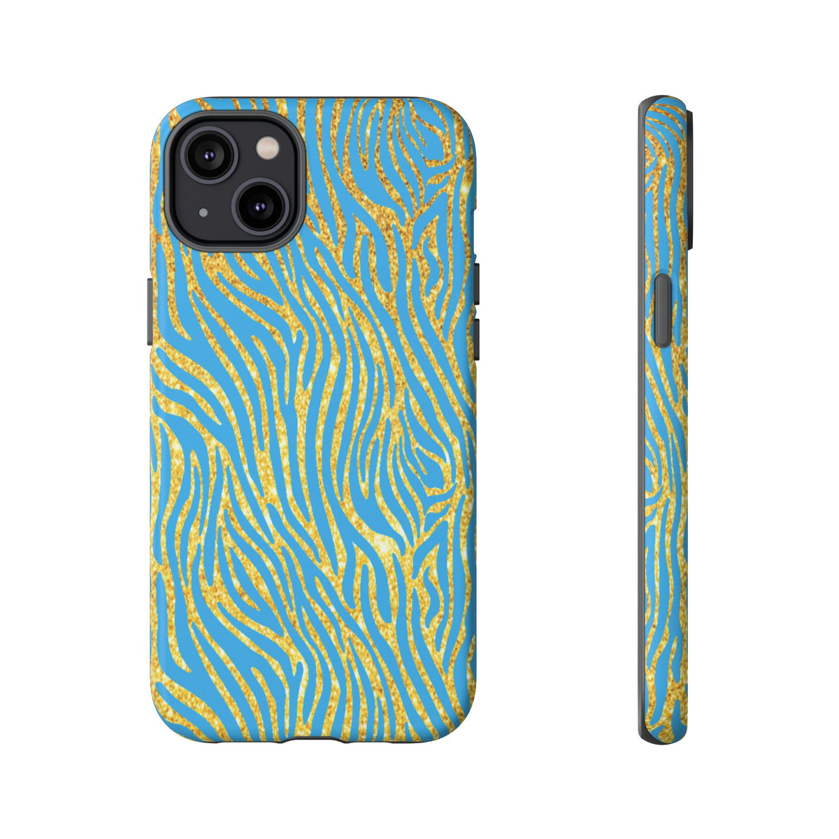 Blue Gold Zebra Tough Case for iPhone, Galaxy, or Google Pixel