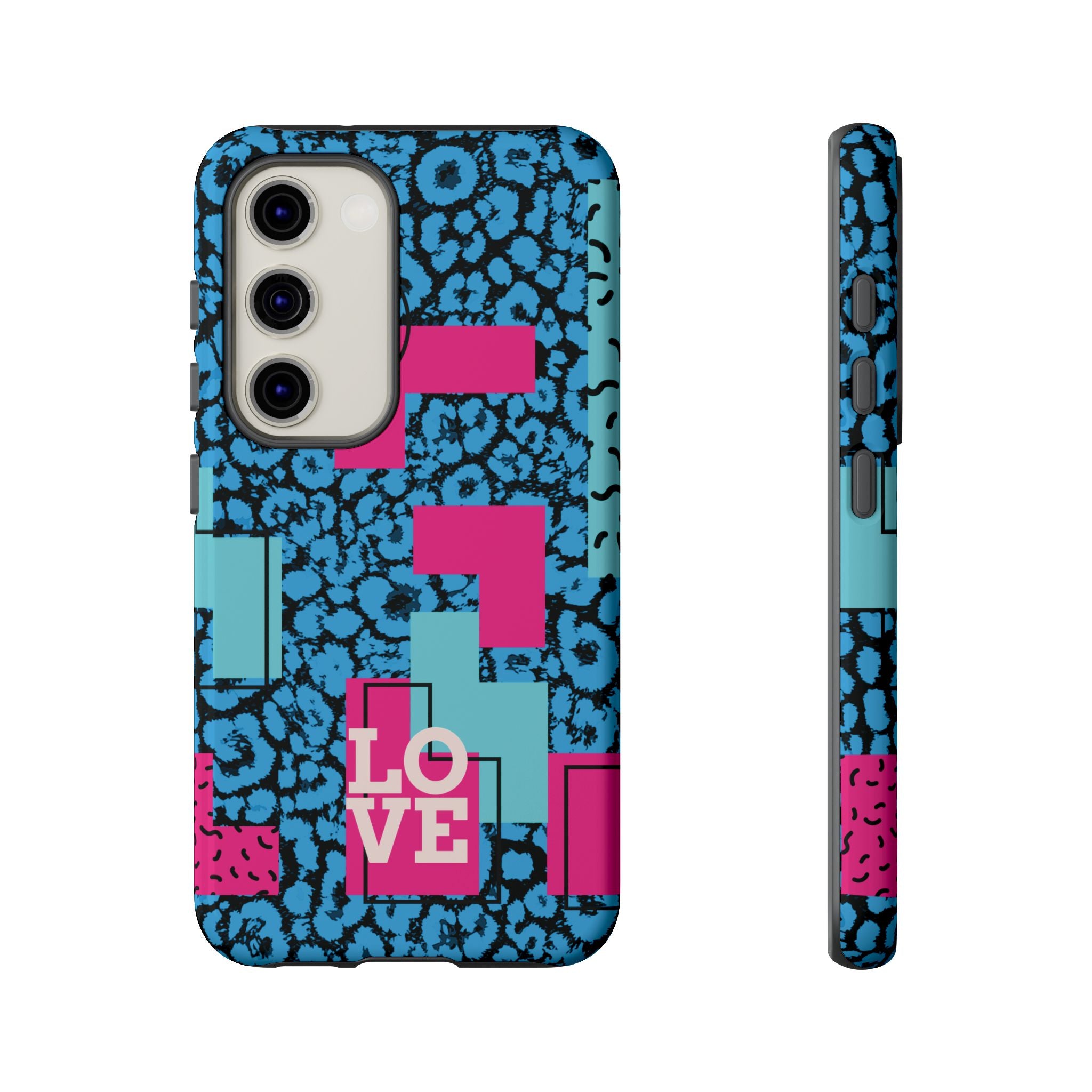 LOVE Blue Leopard 80s Vibe Tough Case for iPhone, Galaxy, or Google Pixel