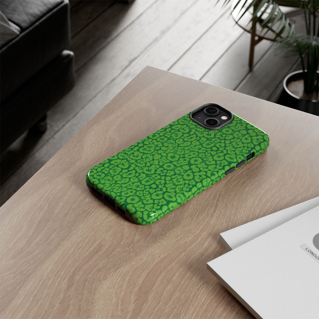 Neon Green Leopard Tough Phone Case for iPhone, Galaxy, or Google Pixel