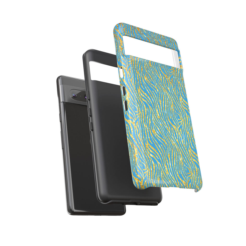 Blue Gold Zebra Tough Case for iPhone, Galaxy, or Google Pixel